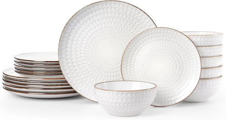 Famiware Eden 18-Piece Stoneware Dinnerware Set, Service for 6 - White Circle - image 1