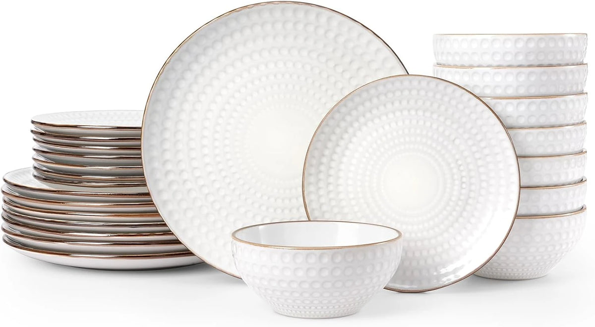 Famiware Eden 24-Piece Stoneware Dinnerware Set, Service for 8 - White Circle - image 1