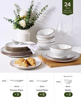Famiware Eden 24-Piece Stoneware Dinnerware Set, Service for 8 - White Circle - image 3