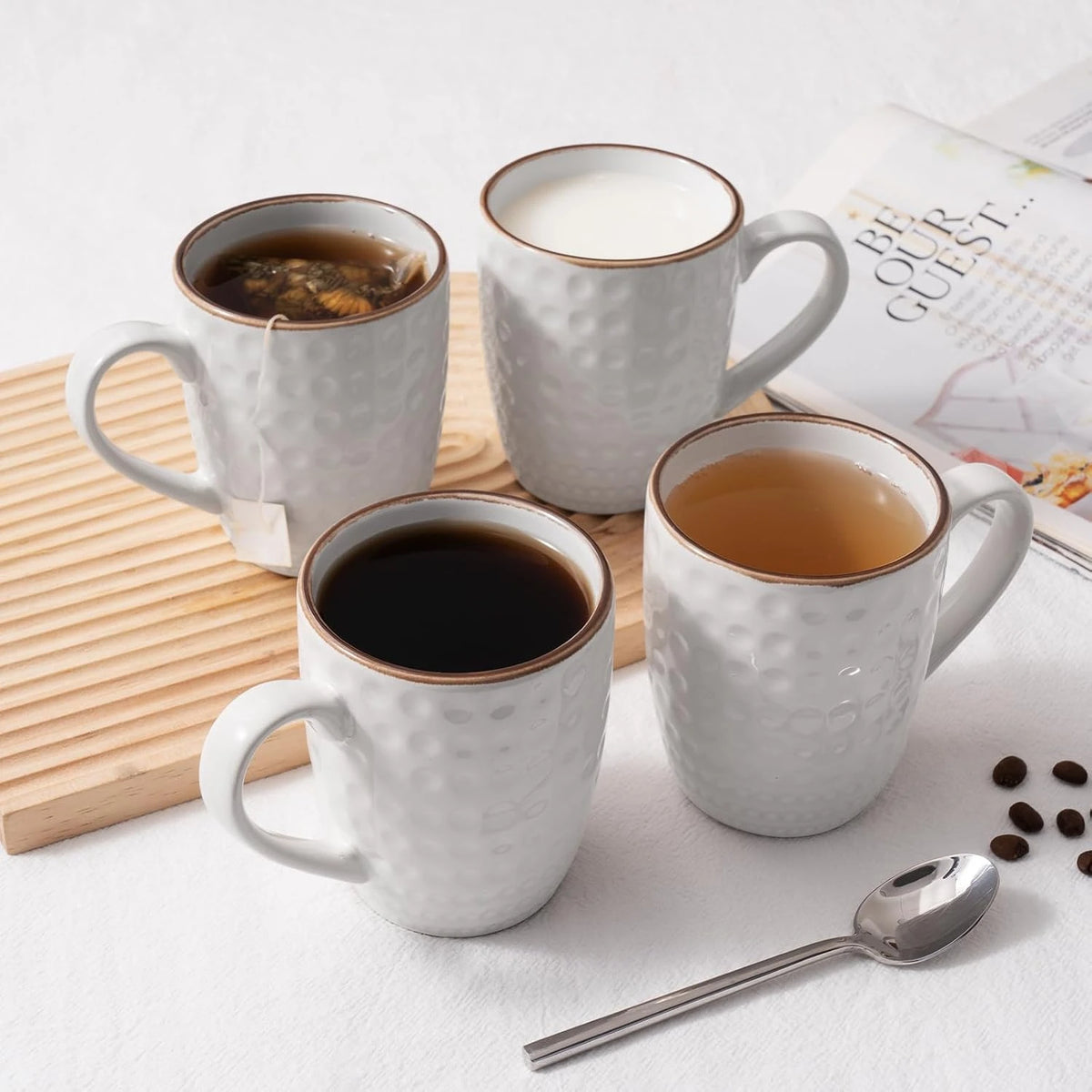 Famiware Eden Ceramic Coffee Mugs, Set of 4 - White Circle - image 2