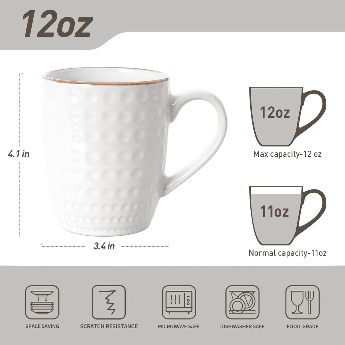Famiware Eden Ceramic Coffee Mugs, Set of 4 - White Circle - image 3