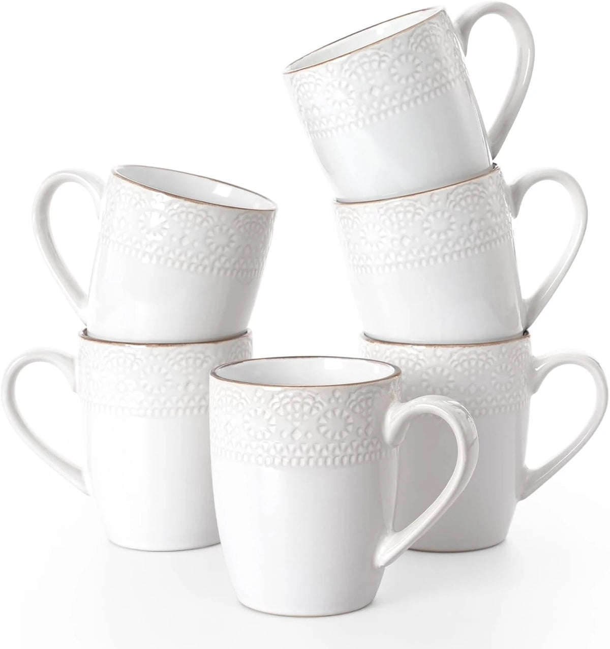 Famiware Eden Ceramic Coffee Mugs, Set of 6 - White Floral - image 1