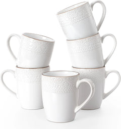 Famiware Eden Ceramic Coffee Mugs, Set of 6 - White Floral - image 1