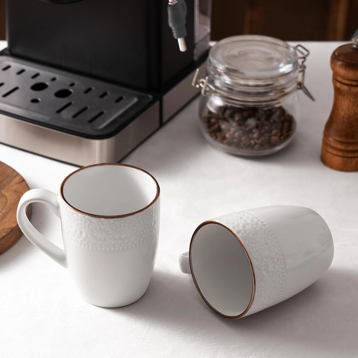 Famiware Eden Ceramic Coffee Mugs, Set of 6 - White Floral - image 5