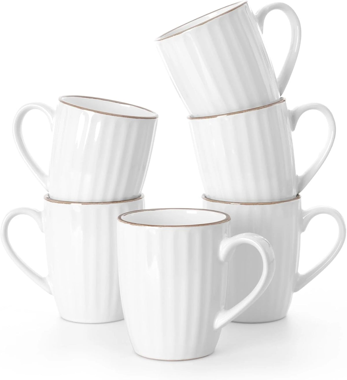 Famiware Eden Ceramic Coffee Mugs, Set of 6 - White Stripe - image 1