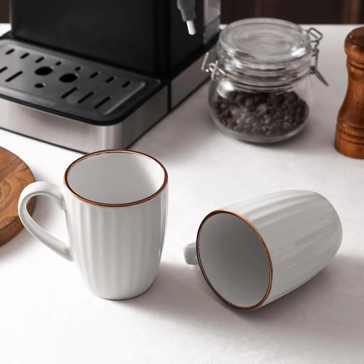 Famiware Eden Ceramic Coffee Mugs, Set of 6 - White Stripe - image 5