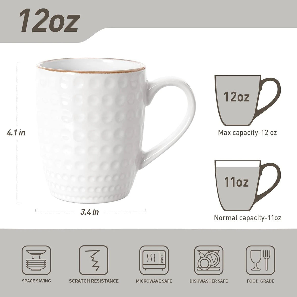 Famiware Eden Ceramic Coffee Mugs, Set of 8 - White Circle - image 5