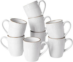 Famiware Eden Ceramic Coffee Mugs, Set of 8 - White Floral - image 1