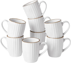 Famiware Eden Ceramic Coffee Mugs, Set of 8 - White Stripe - image 1