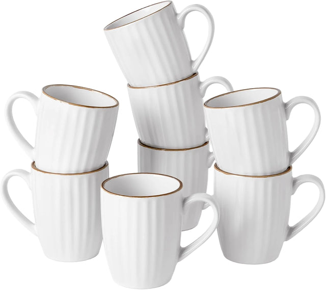 Famiware Eden Ceramic Coffee Mugs, Set of 8 - White Stripe - image 1