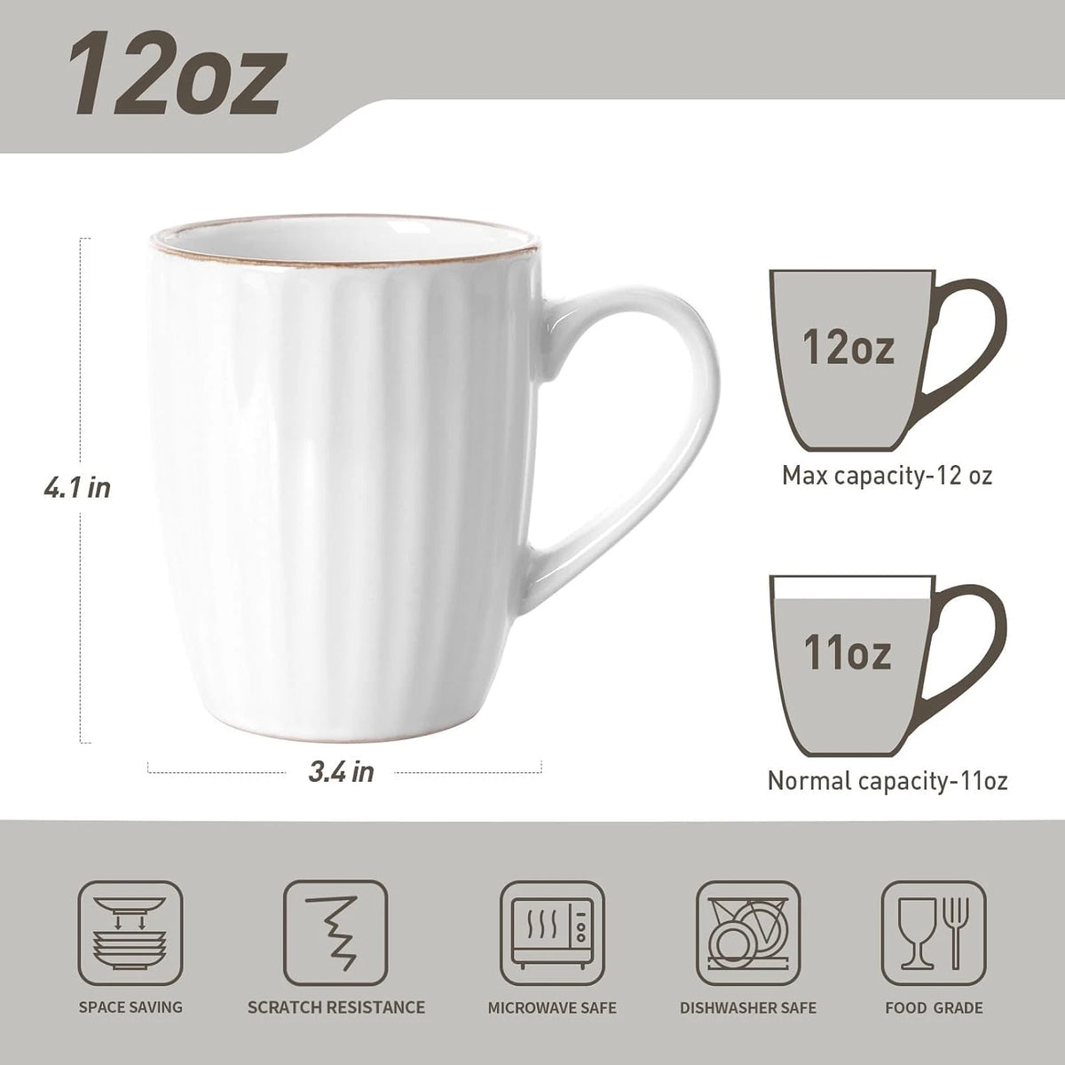 Famiware Eden Ceramic Coffee Mugs, Set of 8 - White Stripe - image 5