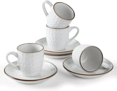 Famiware Eden Ceramic Espresso Cups and Saucers, Set of 4 - White Circle - image 1