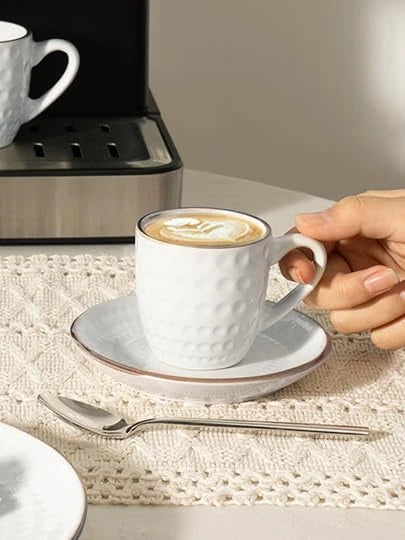 Famiware Eden Ceramic Espresso Cups and Saucers, Set of 4 - White Circle - image 3