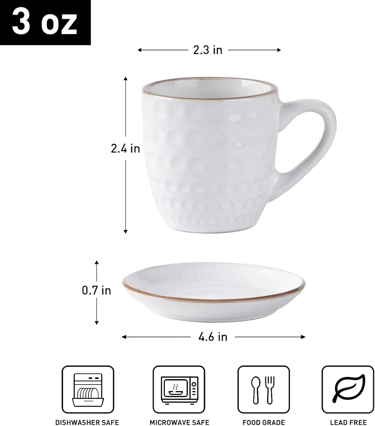 Famiware Eden Ceramic Espresso Cups and Saucers, Set of 4 - White Circle - image 5