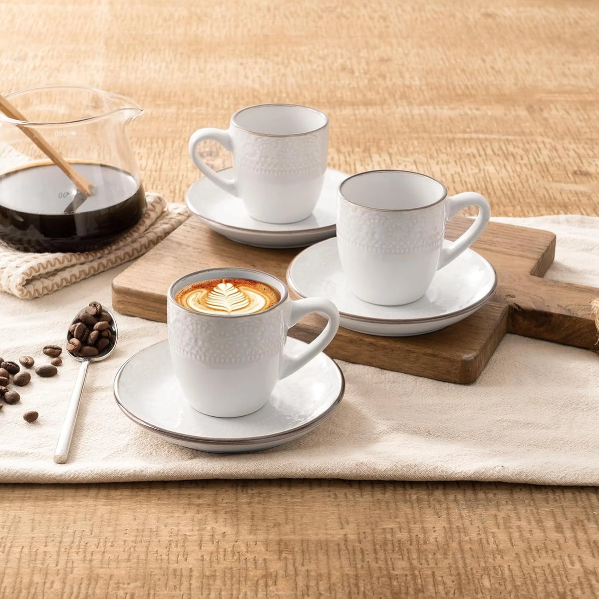 Famiware Eden Ceramic Espresso Cups and Saucers, Set of 4 - White Flower - image 2