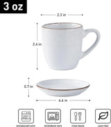Famiware Eden Ceramic Espresso Cups and Saucers, Set of 4 - White Flower - image 5