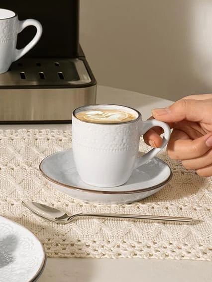 Famiware Eden Ceramic Espresso Cups and Saucers, Set of 4 - White Flower - image 7