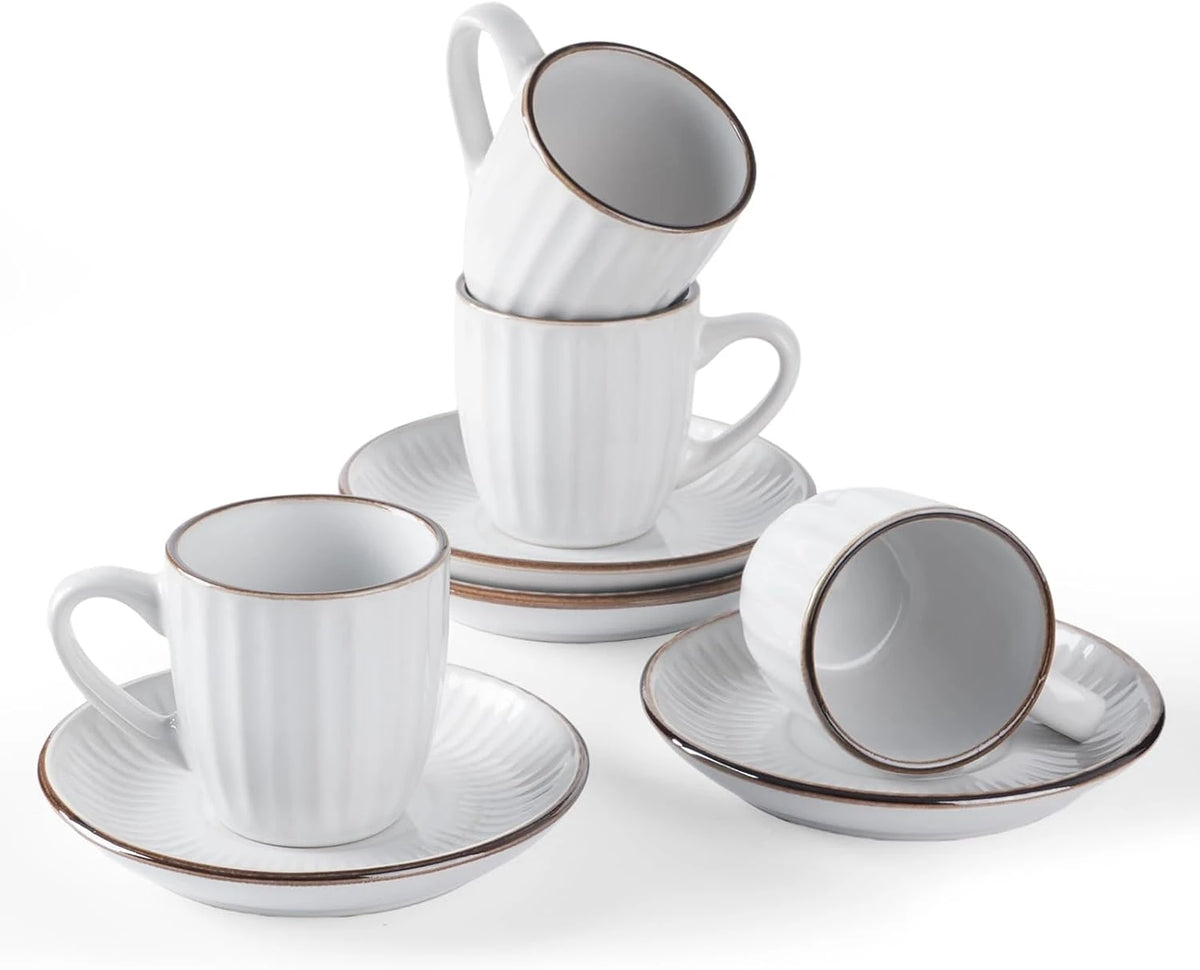 Famiware Eden Ceramic Espresso Cups and Saucers, Set of 4 - White Stripe - image 1