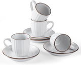 Famiware Eden Ceramic Espresso Cups and Saucers, Set of 4 - White Stripe - image 1