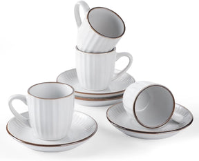 Famiware Eden Ceramic Espresso Cups and Saucers, Set of 4 - White Stripe - image 1