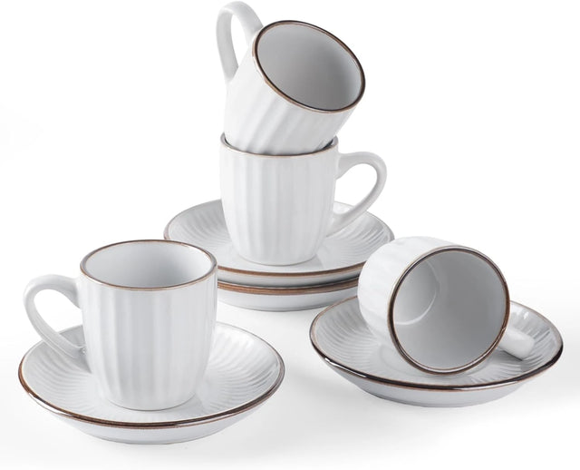 Famiware Eden Ceramic Espresso Cups and Saucers, Set of 4 - White Stripe - image 1