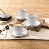 Famiware Eden Ceramic Espresso Cups and Saucers, Set of 4 - White Stripe - image 2