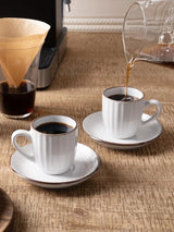 Famiware Eden Ceramic Espresso Cups and Saucers, Set of 4 - White Stripe - image 3