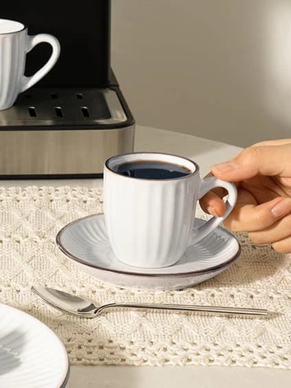 Famiware Eden Ceramic Espresso Cups and Saucers, Set of 4 - White Stripe - image 4