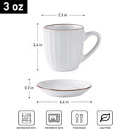 Famiware Eden Ceramic Espresso Cups and Saucers, Set of 4 - White Stripe - image 5