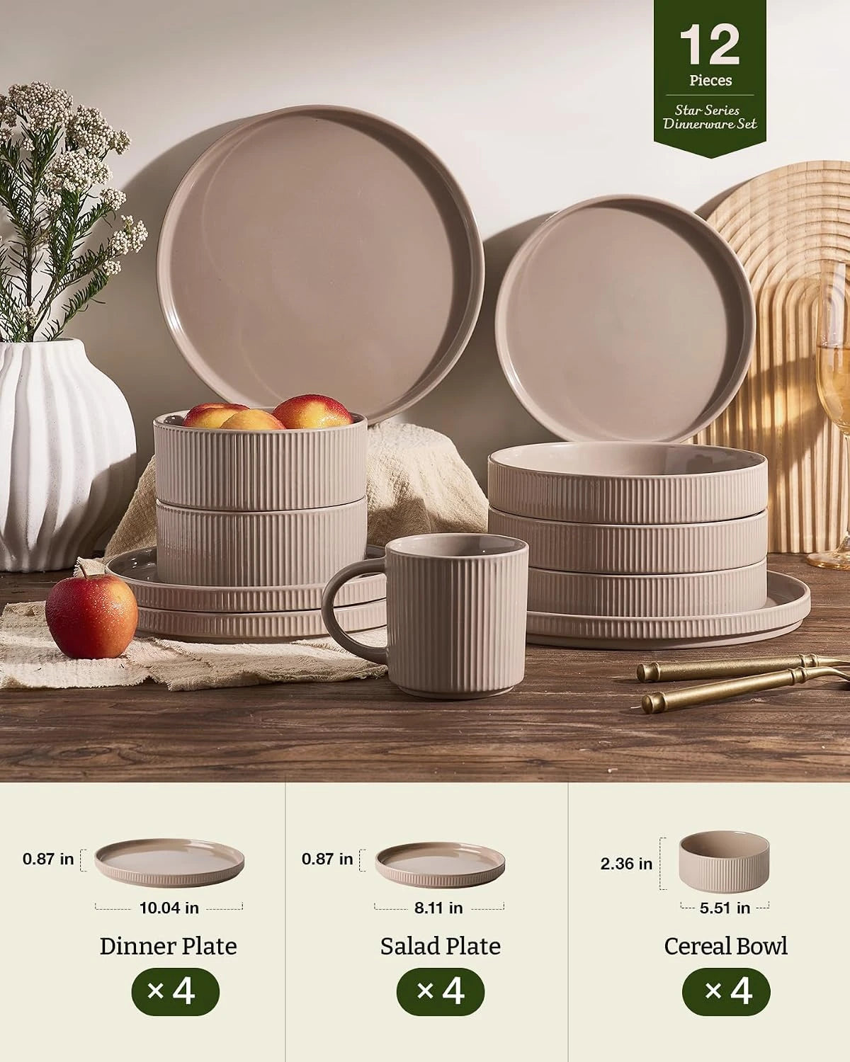 Famiware Grove 12-piece dinnerware set, cinnamon brown, image 7
