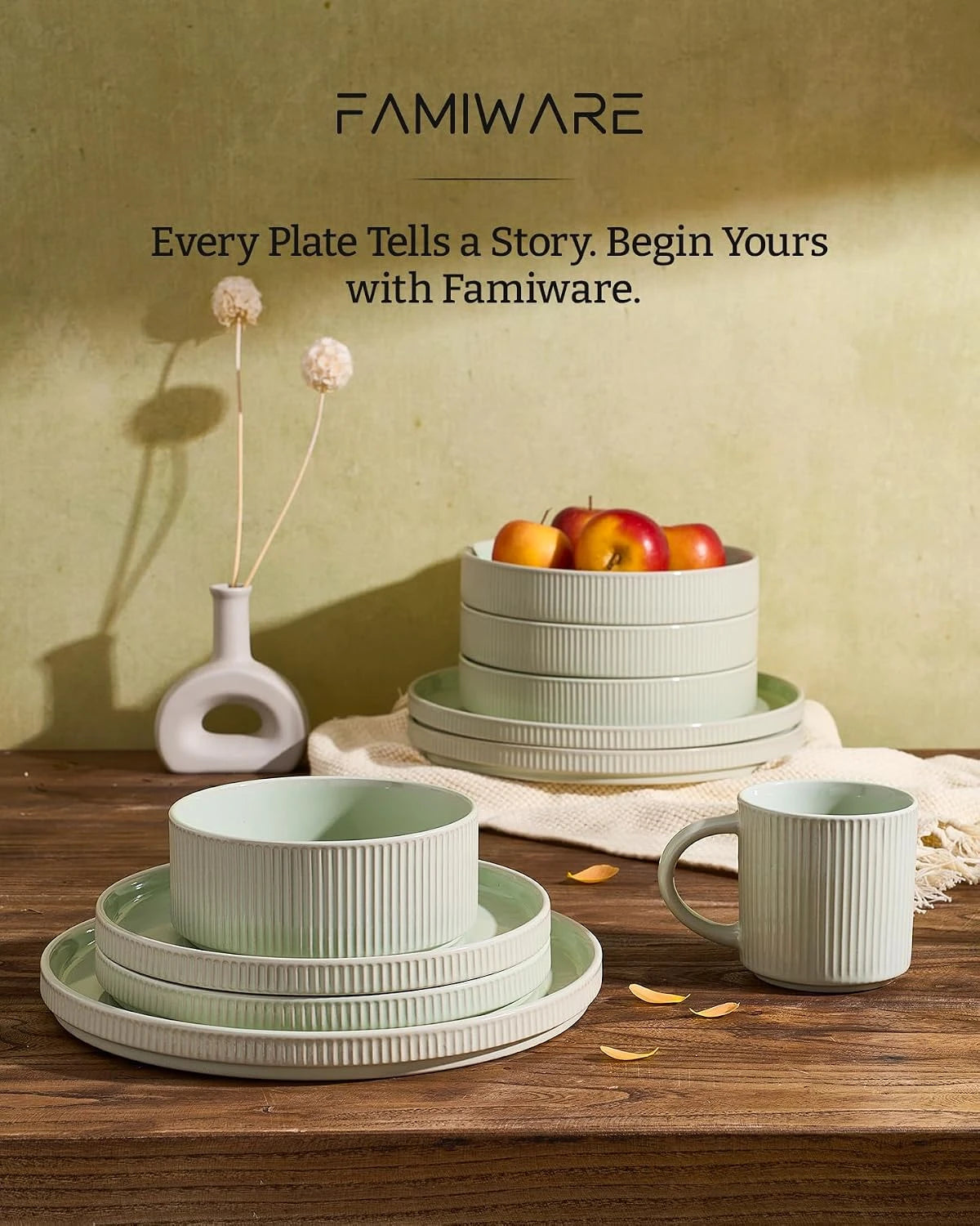 Famiware Grove 12-piece dinnerware set, light green, image 2