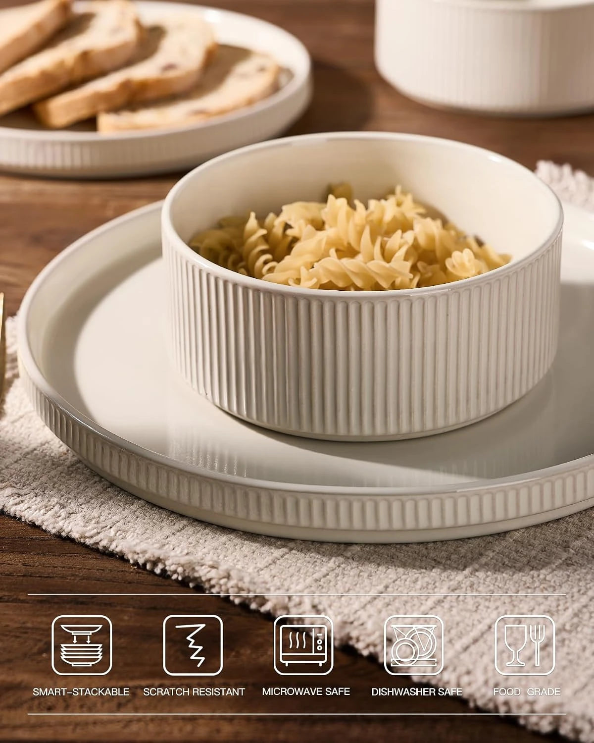 Famiware Grove 12-piece dinnerware set, oat white, image 4