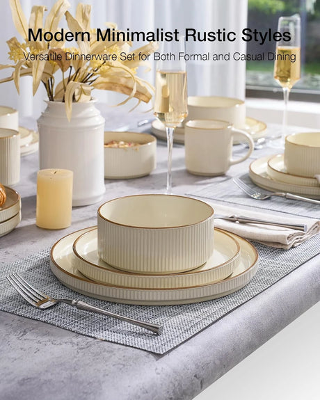 Famiware Grove 18-piece stoneware dinnerware set in Cream, image 2