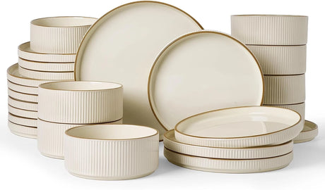 Famiware Grove 24-Piece Stoneware Dinnerware Set, Service for 8 — Cream, image 1