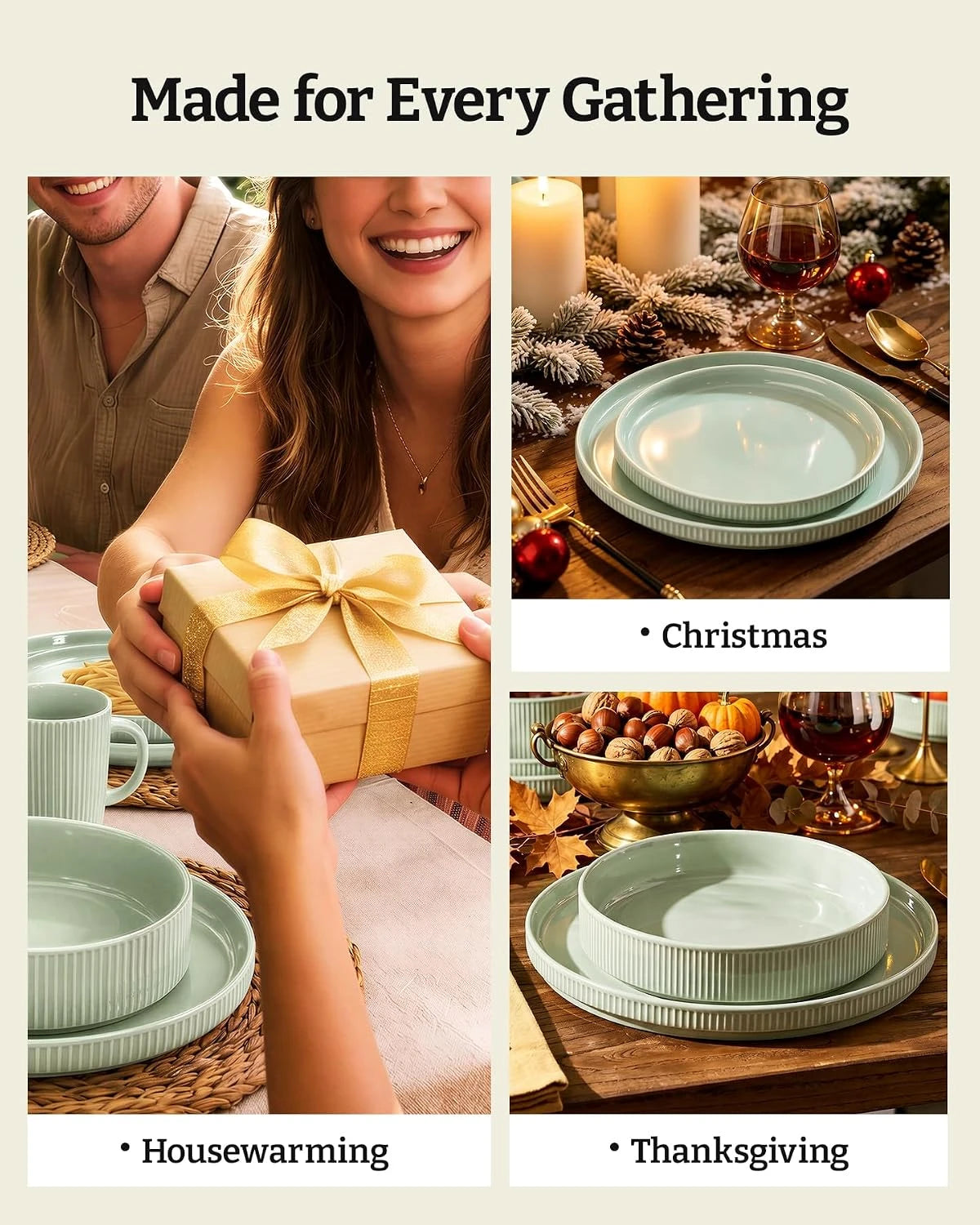 Famiware Grove 24-Piece Stoneware Dinnerware Set, Service for 8 — Light Green, image 8