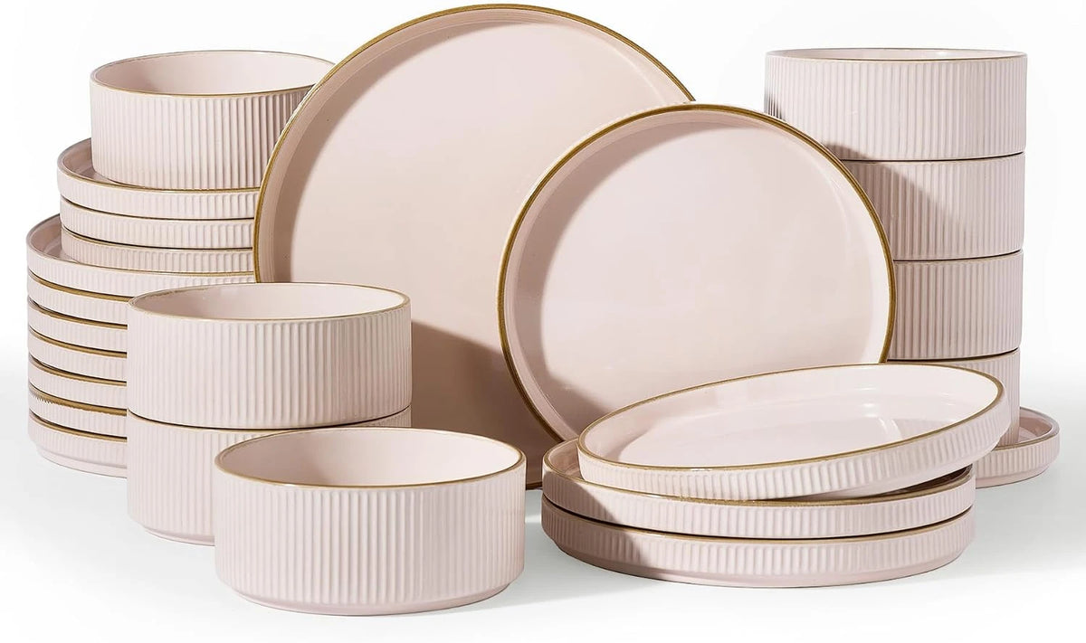 Famiware Grove 24-Piece Stoneware Dinnerware Set, Service for 8 — Light Pink, image 1