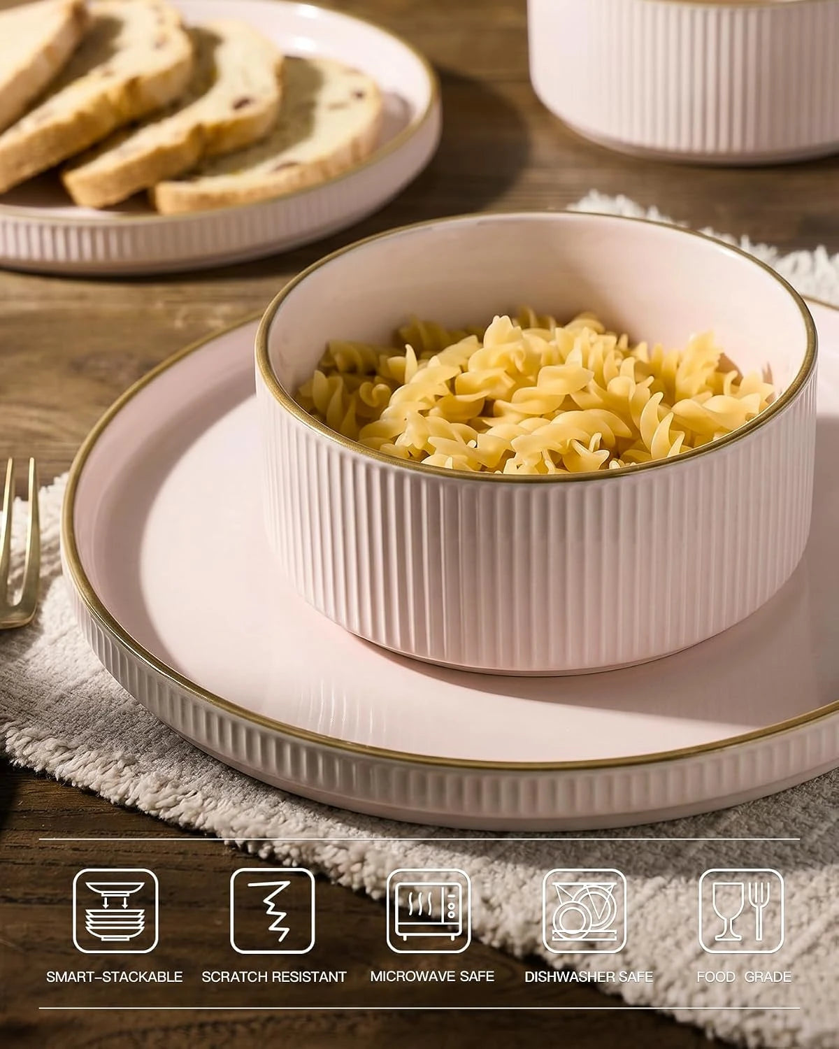 Famiware Grove 24-Piece Stoneware Dinnerware Set, Service for 8 — Light Pink, image 2