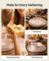Famiware Grove 24-Piece Stoneware Dinnerware Set, Service for 8 — Light Pink, image 7