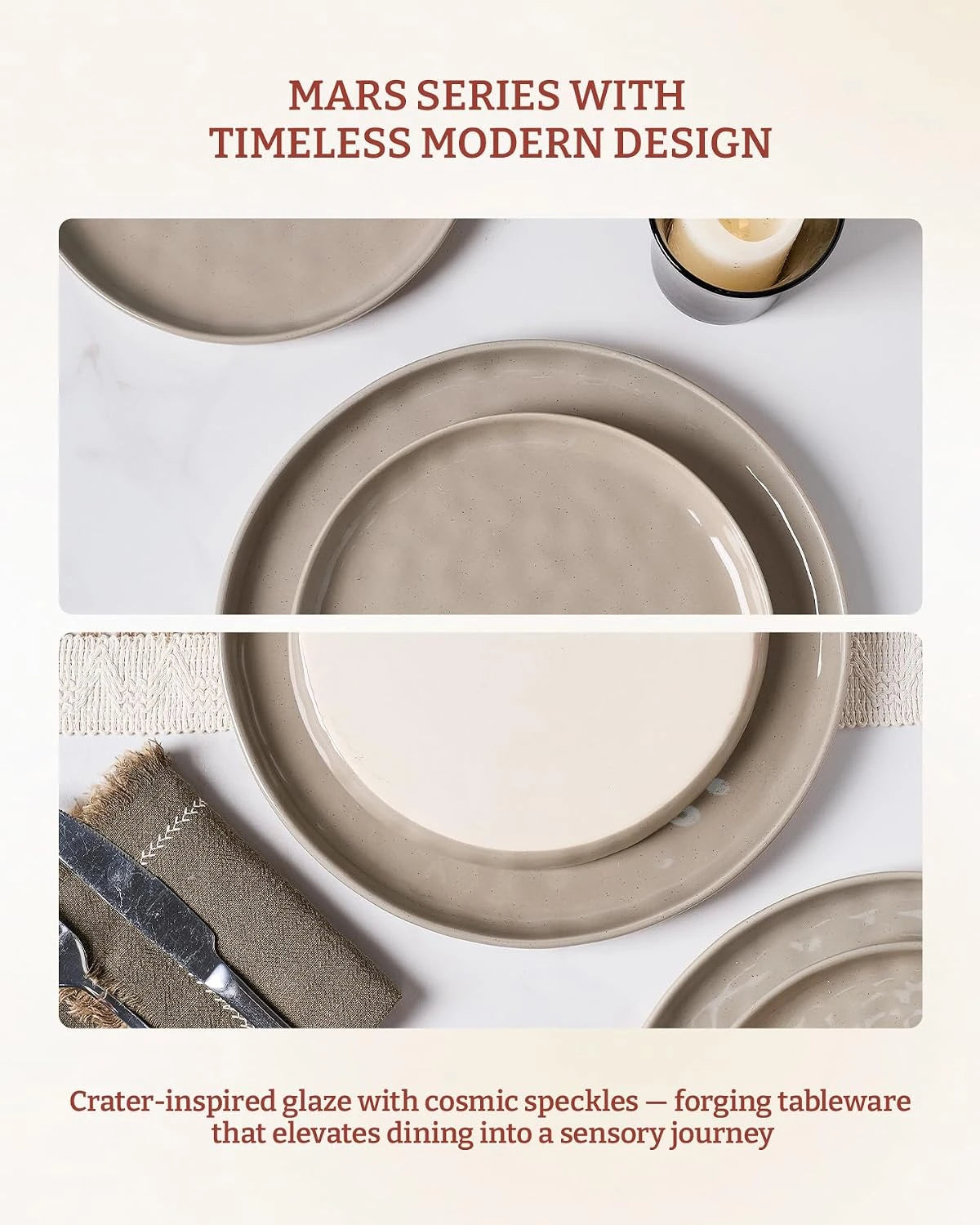 Famiware Mars 12-Piece Stoneware Dinnerware Set, Service for 4 — Cinnamon Brown, image 5