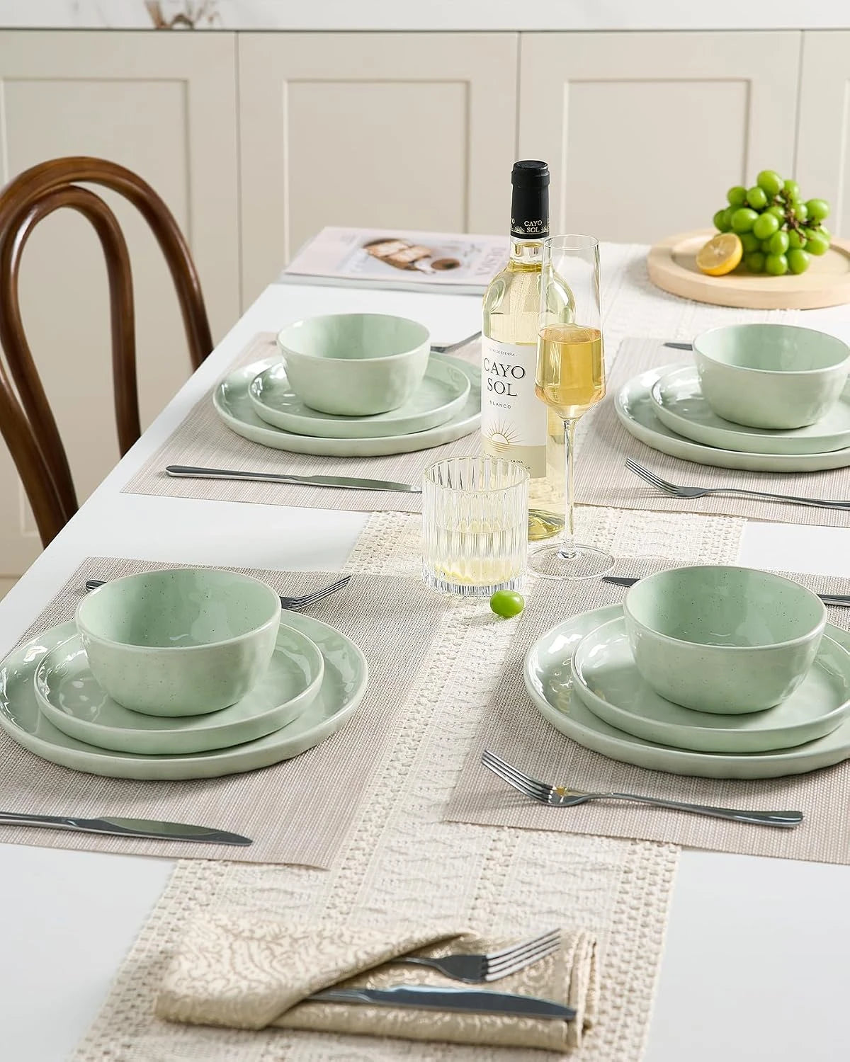 Famiware Mars 12-Piece Stoneware Dinnerware Set, Service for 4 — Light Green, image 2