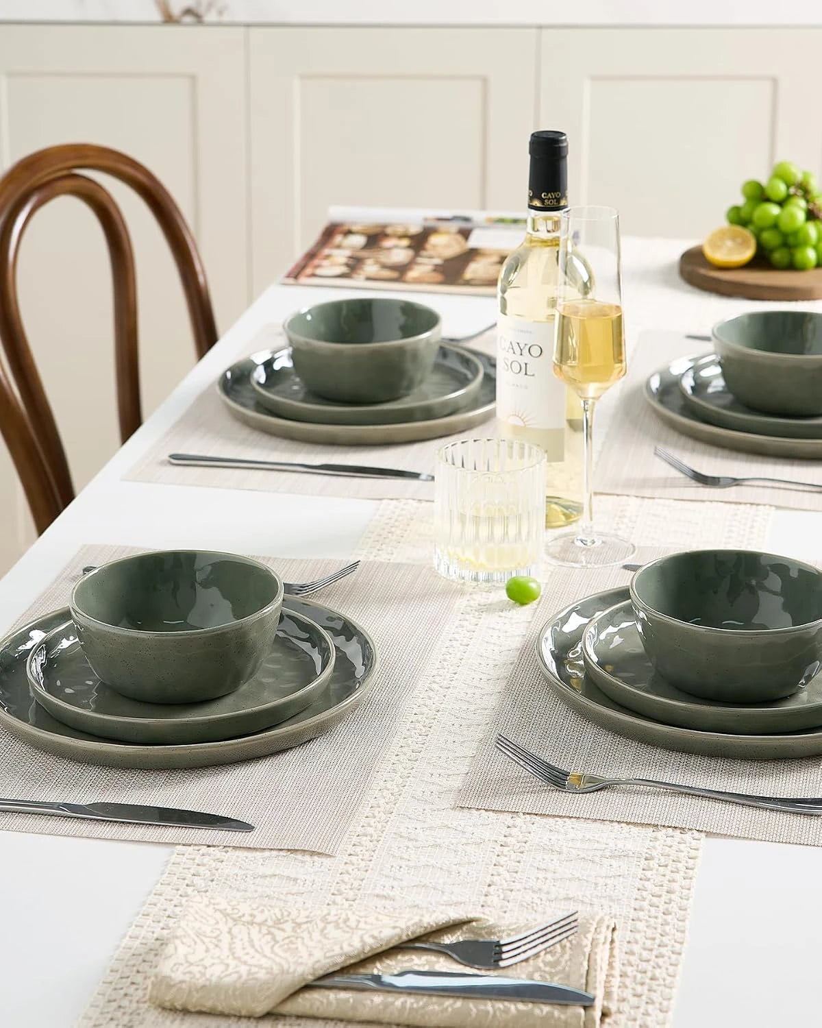 Famiware Mars 12-Piece Stoneware Dinnerware Set, Service for 4 — Sage Green, image 2