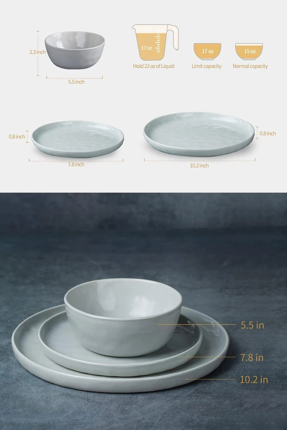 Famiware Mars 18-Piece Stoneware Dinnerware Set, Service for 6 — Light Gray, image 3