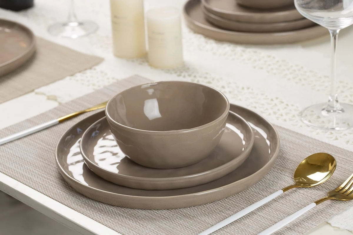 Famiware Mars 24-Piece Stoneware Dinnerware Set, Service for 8 - Cinnamon Brown - image 2