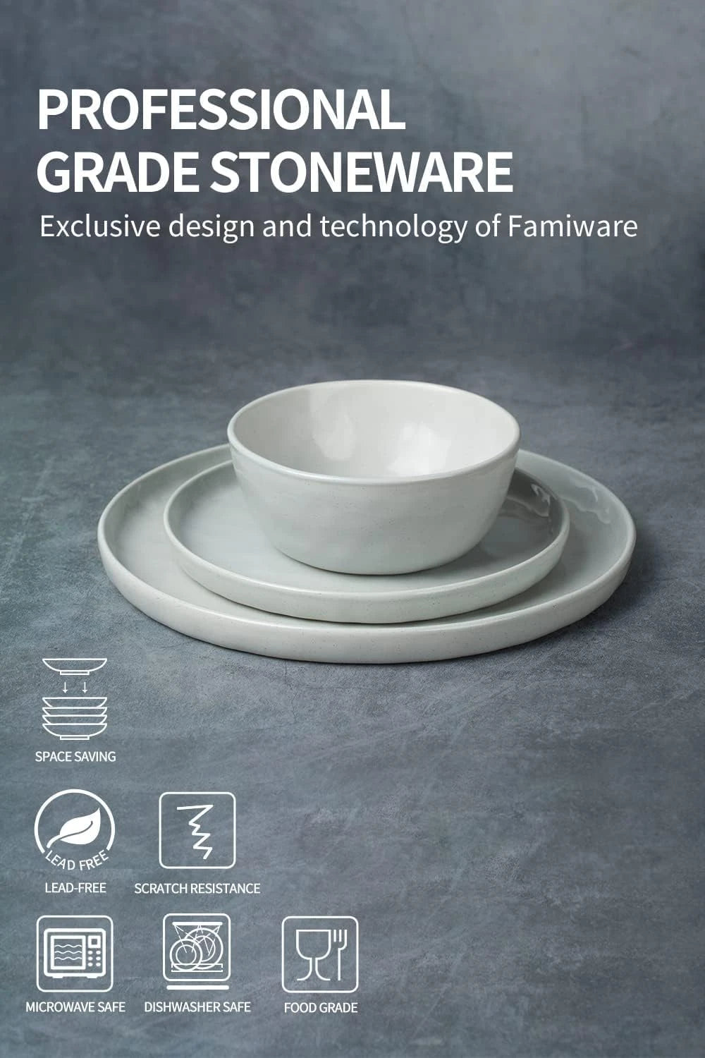Famiware Mars 24-Piece Stoneware Dinnerware Set, Service for 8 - White - image 5