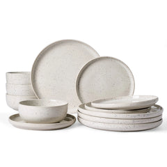 Famiware Meteor 12-Piece Stoneware Dinnerware Set, Creamy White, image 1