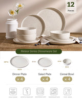 Famiware Meteor 12-Piece Stoneware Dinnerware Set, Creamy White, image 3