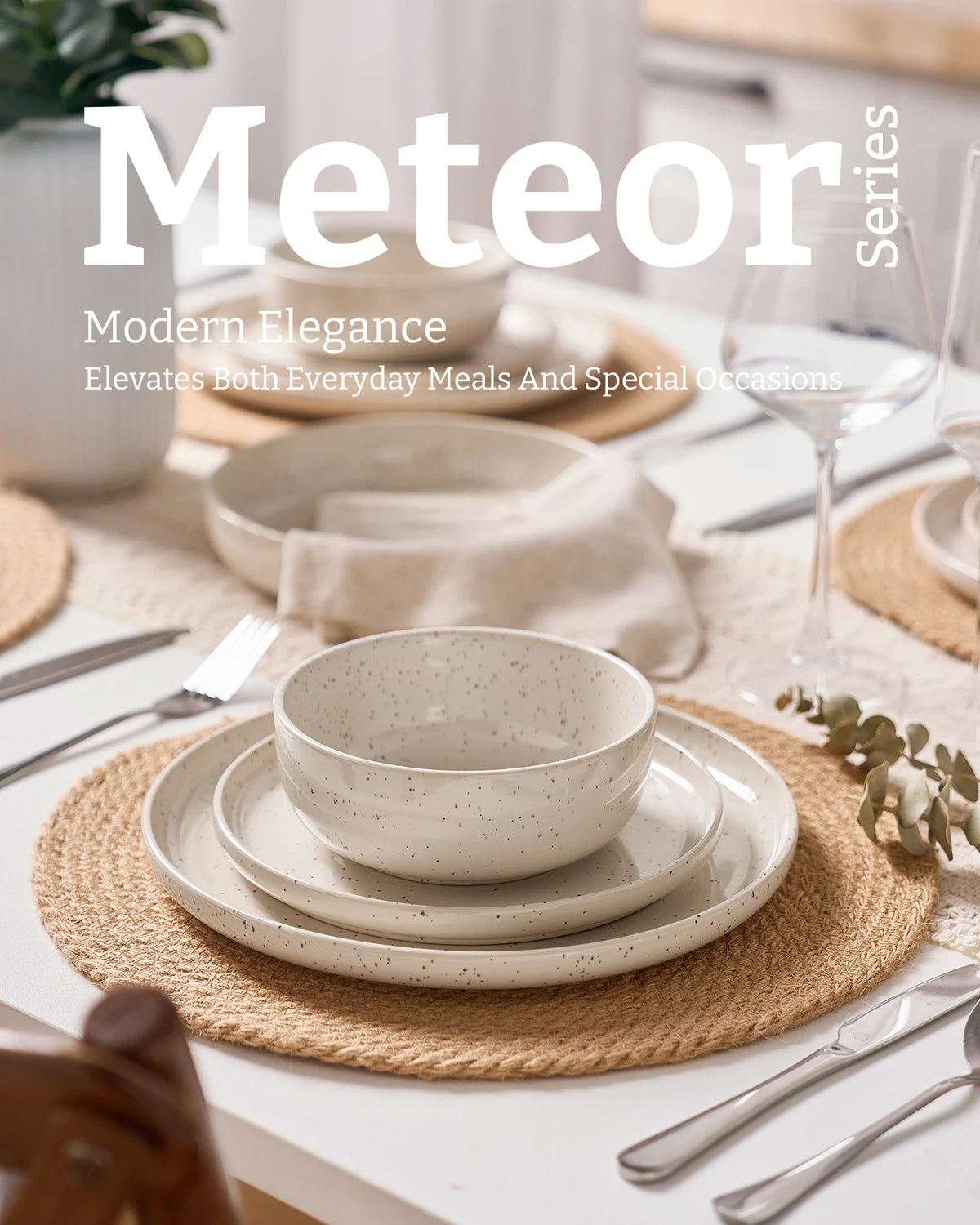 Famiware Meteor 12-Piece Stoneware Dinnerware Set, Creamy White, image 5