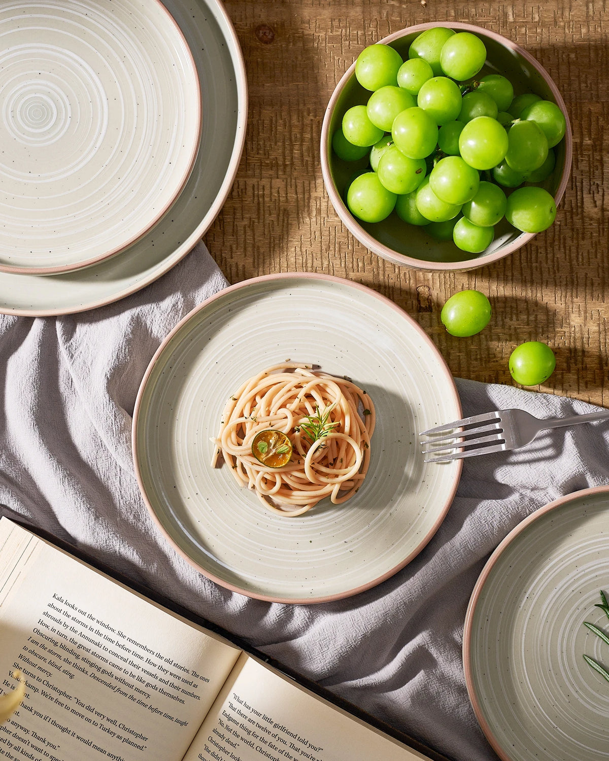 Famiware Meteor 12-Piece Stoneware Dinnerware Set, Matcha Green, image 2