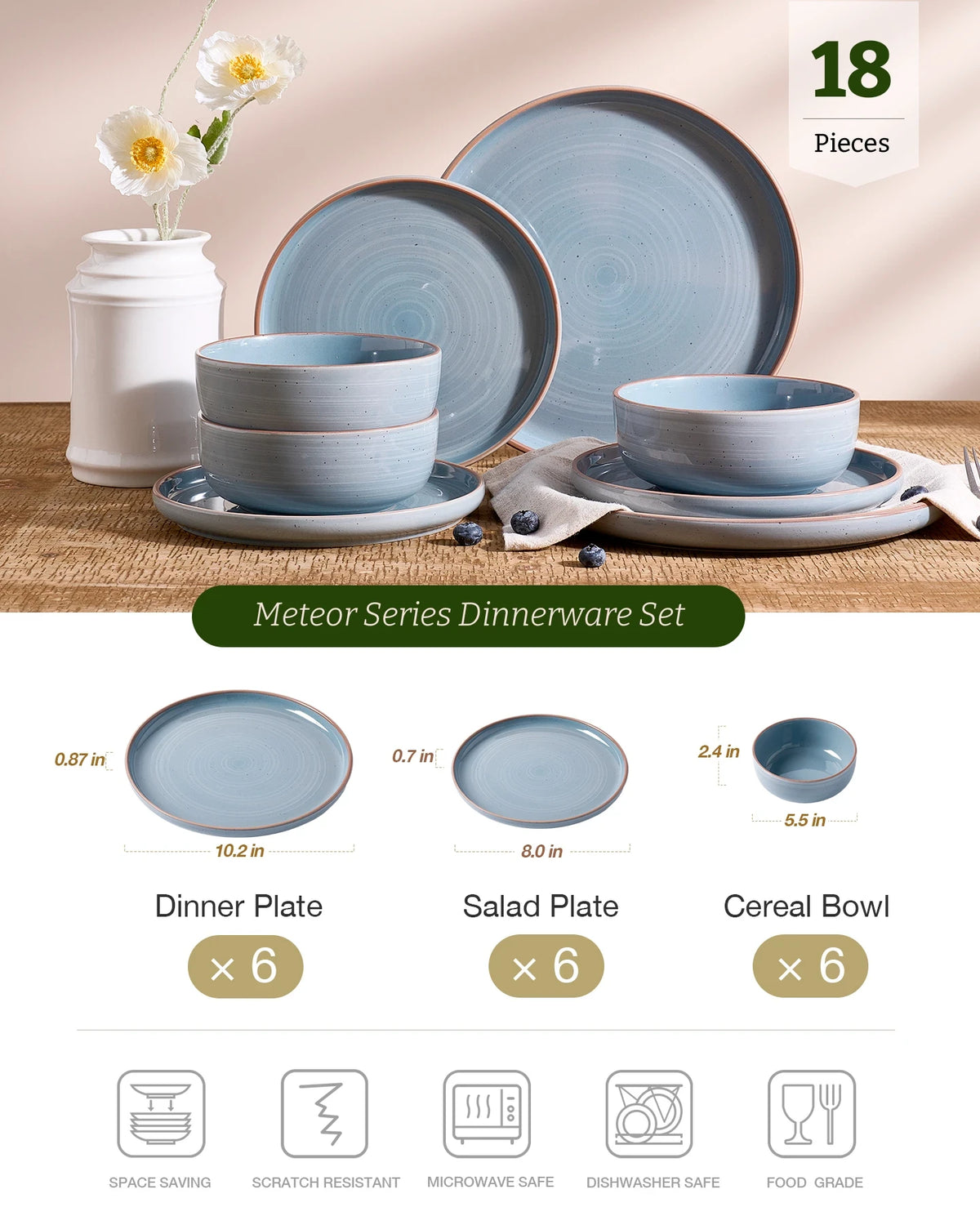 Famiware Meteor 18-piece dinnerware set, blue gray, image 3