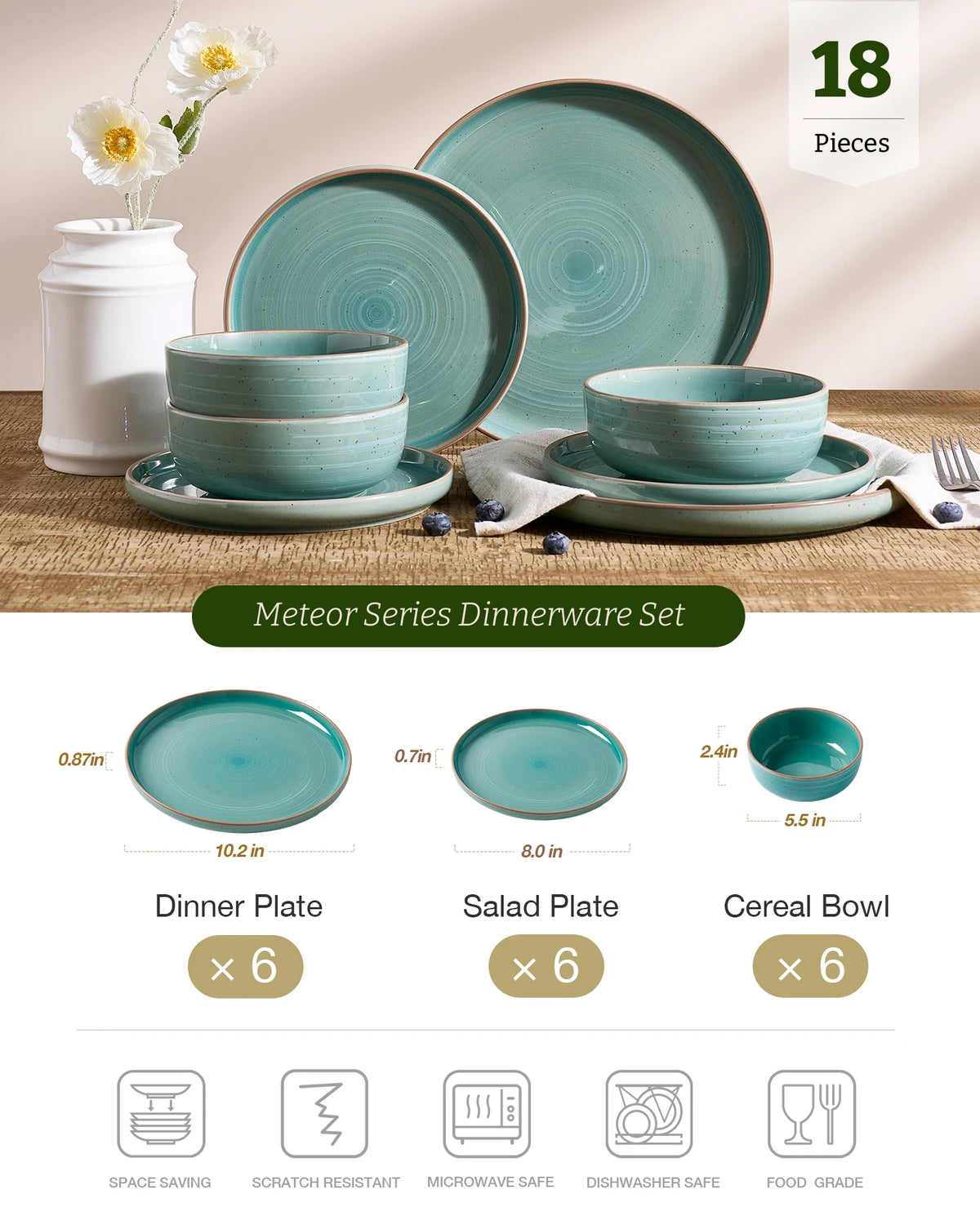 Famiware Meteor 18-piece dinnerware set, peacock green, image 3